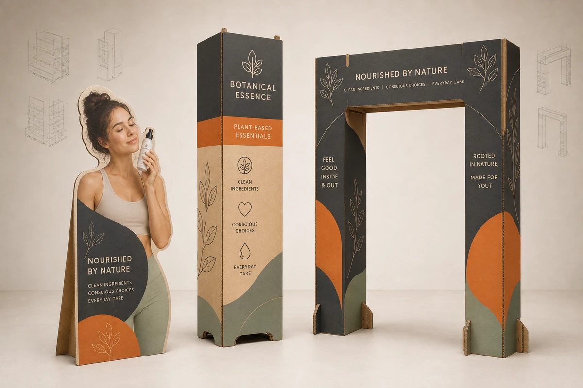 Custom cardboard standee, retail totem and walk-through promotional archway